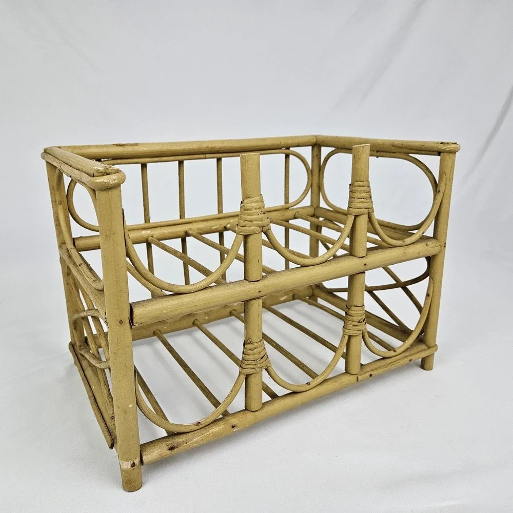Bamboo Rattan Wine Rack Stand Bottle Storage Bohemian Mid-Century Modern